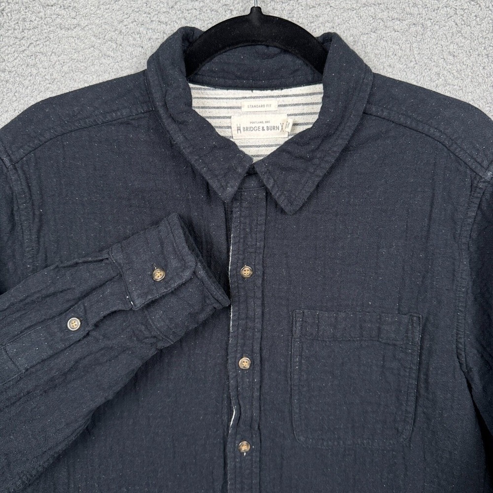 Bridge‎ & Burn Shirt Mens Medium* Blue Navy Standard Fit Linen Blend Button Up